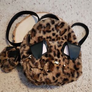 Betsey Johnson Aninal Design Fur Look Backpack & Ear Bud Case